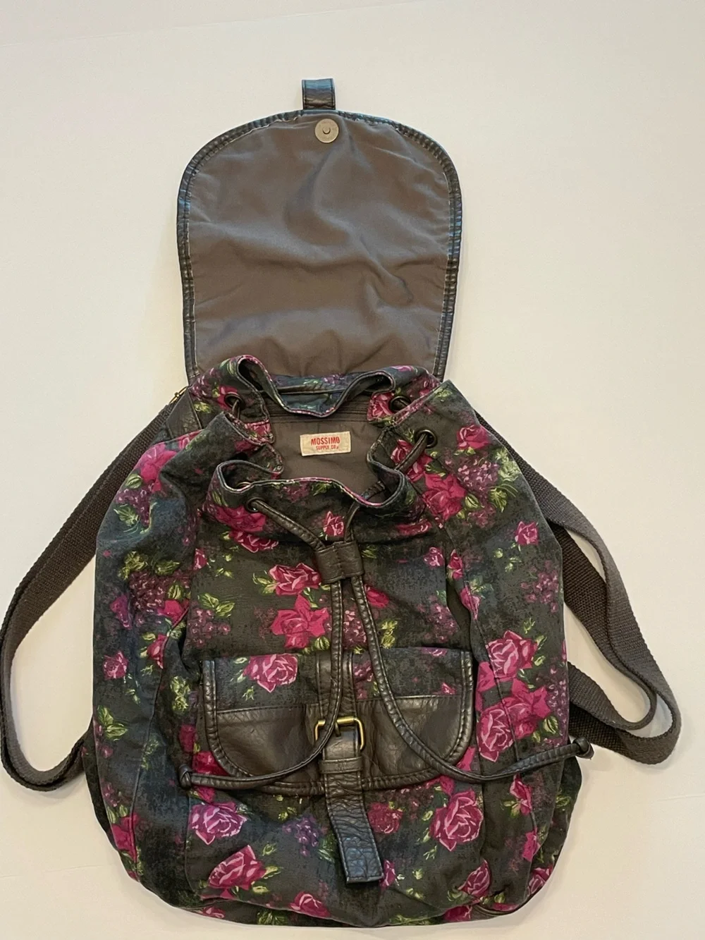Mossimo Supply Co. Cabbage Rose Floral Studded Backpack – Grey/Black Y2K